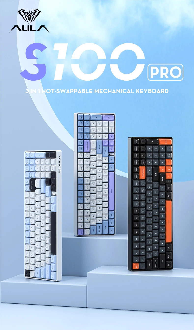 Бездротова механічна клавіатура AULA S100Pro з підтримкою Hot Swap та трирежимним підключенням